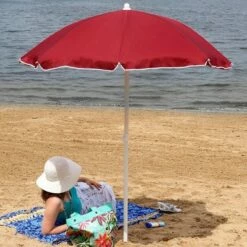 Sunnydaze Decor Sunnydaze Outdoor Travel Portable Beach Umbrella with Tilt Function and Push Open/Close Button - 5' - Red -Deals Patio Umbrellas Store unnamed file 101