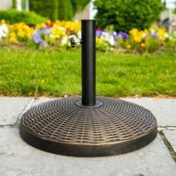 Round Polyresin Wicker Style Umbrella Base- Antique Bronze - Saracina Home -Deals Patio Umbrellas Store unnamed file 1013