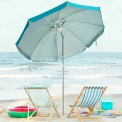 Costway 6.5FT Patio Beach Umbrella Sun Shade Tilt W/Carry Bag Blue -Deals Patio Umbrellas Store unnamed file 11