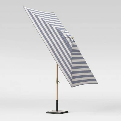 10' x 6' Rectangular Cabana Stripe Patio Umbrella - Light Wood Pole - Threshold 4 10' x 6' Rectangular Cabana Stripe Patio Umbrella - Light Wood Pole - Threshold - Image 2