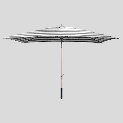 10' x 6' Rectangular Cabana Stripe Patio Umbrella - Light Wood Pole - Threshold 6 10' x 6' Rectangular Cabana Stripe Patio Umbrella - Light Wood Pole - Threshold - Image 4