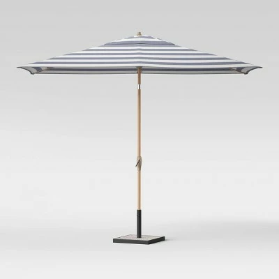 10' x 6' Rectangular Cabana Stripe Patio Umbrella - Light Wood Pole - Threshold 7 10' x 6' Rectangular Cabana Stripe Patio Umbrella - Light Wood Pole - Threshold - Image 5