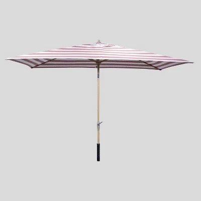 10' x 6' Rectangular Cabana Stripe Patio Umbrella - Light Wood Pole - Threshold 8 10' x 6' Rectangular Cabana Stripe Patio Umbrella - Light Wood Pole - Threshold - Image 6