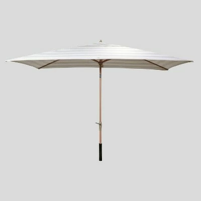10' x 6' Rectangular Cabana Stripe Patio Umbrella - Light Wood Pole - Threshold 9 10' x 6' Rectangular Cabana Stripe Patio Umbrella - Light Wood Pole - Threshold - Image 7