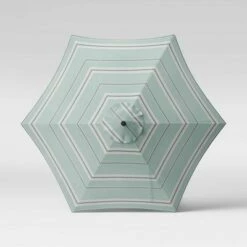 9' Round Stripe Patio Umbrella DuraSeason Fabric™ Aqua/Navy - Black Pole - Threshold™