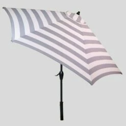 9' Round Cabana Stripe Patio Umbrella - Black Pole - Threshold