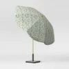 8.5' Round Scalloped Spring Floral Patio Umbrella DuraSeason Fabric™ Green - Light Wood Pole - Opalhouse™