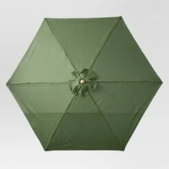 8.9' x 8.9' Round Sling Patio Umbrella Green - Light Wood Pole - Threshold™
