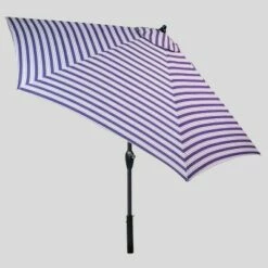 9' Round Coastal Stripe Patio Umbrella DuraSeason Fabric™ Blue - Black Pole - Threshold™