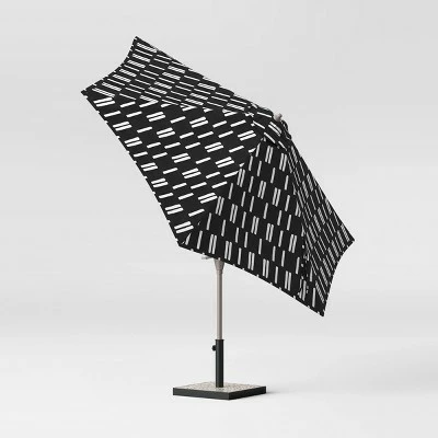 9' Round Spaced Stripe Patio Umbrella DuraSeason Fabric™ Black - Ash Pole - Project 62™ 4 9' Round Spaced Stripe Patio Umbrella DuraSeason Fabric™ Black - Ash Pole - Project 62™ - Image 2