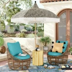 Opalhouse Designed With Jungalow 7.5' Patio Market Umbrella Ziomara Black Fringed - Opalhouse™ designed with Jungalow™