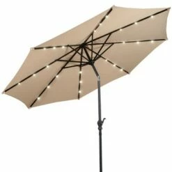 Costway 10ft Patio Solar Umbrella LED Patio Market Steel Tilt w/ Crank Outdoor Beige