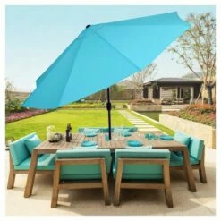 Pure Garden 10' Aluminum Patio Umbrella with Auto Tilt Red