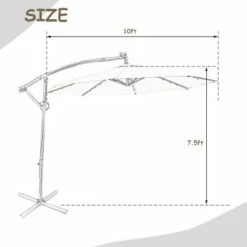 Costway 10FT Patio Offset Umbrella Solar LED 360degrees Rotation Tan