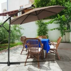 Costway 10FT Patio Offset Umbrella Solar LED 360degrees Rotation Tan -Deals Patio Umbrellas Store unnamed file 1709