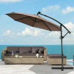 Costway 10FT Patio Offset Umbrella Solar LED 360degrees Rotation Tan -Deals Patio Umbrellas Store unnamed file 1710