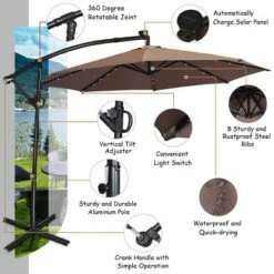 Costway 10FT Patio Offset Umbrella Solar LED 360degrees Rotation Tan -Deals Patio Umbrellas Store unnamed file 1712