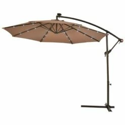 Costway 10' Hanging Solar LED Umbrella Patio Sun Shade Offset Market W/Base Tan -Deals Patio Umbrellas Store unnamed file 1724