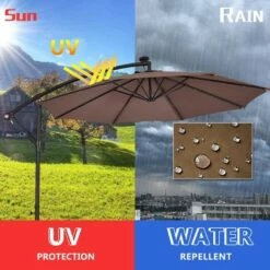 Costway 10' Hanging Solar LED Umbrella Patio Sun Shade Offset Market W/Base Tan -Deals Patio Umbrellas Store unnamed file 1725
