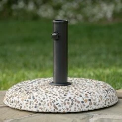 Sahara Round Concrete and Steel Umbrella Base - Colorful Stone and Black - Christopher Knight Home