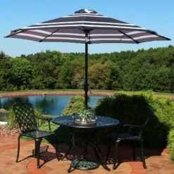 Sunnydaze Decor Sunnydaze Outdoor Aluminum Pool Patio Umbrella with Push Button Tilt and Crank - 9' - Navy Blue Stripe