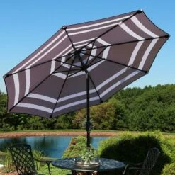 Sunnydaze Decor Sunnydaze Outdoor Aluminum Pool Patio Umbrella with Push Button Tilt and Crank - 9' - Navy Blue Stripe -Deals Patio Umbrellas Store unnamed file 1780