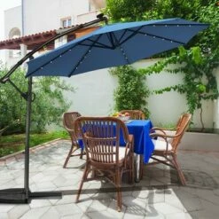 Costway 10FT Patio Offset Umbrella Solar Powered LED 360Degree Rotation Aluminum Blue -Deals Patio Umbrellas Store unnamed file 1785