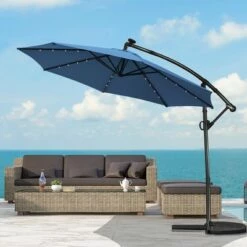 Costway 10FT Patio Offset Umbrella Solar Powered LED 360Degree Rotation Aluminum Blue -Deals Patio Umbrellas Store unnamed file 1786