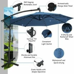 Costway 10FT Patio Offset Umbrella Solar Powered LED 360Degree Rotation Aluminum Blue -Deals Patio Umbrellas Store unnamed file 1790