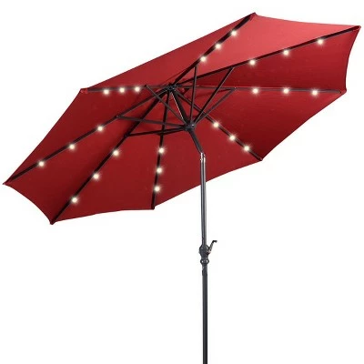 Costway 10ft Patio Solar Umbrella LED Patio Market Steel Tilt W/ Crank (Burgundy) 3 Costway 10ft Patio Solar Umbrella LED Patio Market Steel Tilt W/ Crank (Burgundy)