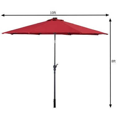 Costway 10ft Patio Solar Umbrella LED Patio Market Steel Tilt W/ Crank (Burgundy) 6 Costway 10ft Patio Solar Umbrella LED Patio Market Steel Tilt W/ Crank (Burgundy) - Image 4