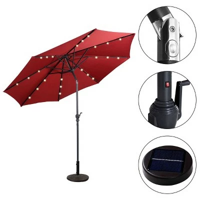 Costway 10ft Patio Solar Umbrella LED Patio Market Steel Tilt W/ Crank (Burgundy) 7 Costway 10ft Patio Solar Umbrella LED Patio Market Steel Tilt W/ Crank (Burgundy) - Image 5