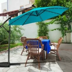 Costway 10FT Patio Offset Umbrella Solar Powered LED 360Degree Rotation Aluminum Turquoise -Deals Patio Umbrellas Store unnamed file 1801