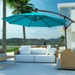Costway 10FT Patio Offset Umbrella Solar Powered LED 360Degree Rotation Aluminum Turquoise -Deals Patio Umbrellas Store unnamed file 1802