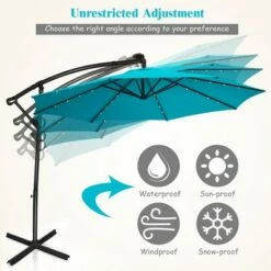 Costway 10FT Patio Offset Umbrella Solar Powered LED 360Degree Rotation Aluminum Turquoise -Deals Patio Umbrellas Store unnamed file 1804