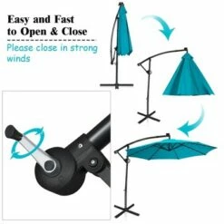 Costway 10FT Patio Offset Umbrella Solar Powered LED 360Degree Rotation Aluminum Turquoise -Deals Patio Umbrellas Store unnamed file 1805
