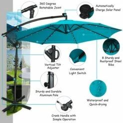 Costway 10FT Patio Offset Umbrella Solar Powered LED 360Degree Rotation Aluminum Turquoise -Deals Patio Umbrellas Store unnamed file 1806
