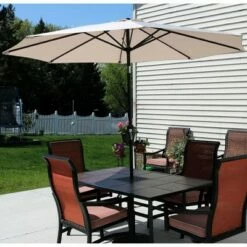 Sunnydaze Decor Sunnydaze Outdoor Aluminum Patio Table Umbrella with Polyester Canopy and Push Button Tilt and Crank - 9' - Beige