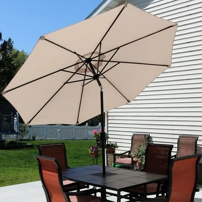 Sunnydaze Decor Sunnydaze Outdoor Aluminum Patio Table Umbrella with Polyester Canopy and Push Button Tilt and Crank - 9' - Beige 8 Sunnydaze Decor Sunnydaze Outdoor Aluminum Patio Table Umbrella with Polyester Canopy and Push Button Tilt and Crank - 9' - Beige - Image 6