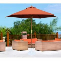 Tropishade 9' Round Wood Patio Umbrella - Rust