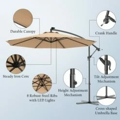 Costway 10' Hanging Solar LED Umbrella Patio Sun Shade Offset Market W/Base Beige -Deals Patio Umbrellas Store unnamed file 1864