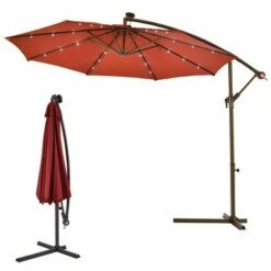 Costway 10' Hanging Solar LED Umbrella Patio Sun Shade Offset Market W/Base Burgundy -Deals Patio Umbrellas Store unnamed file 1877