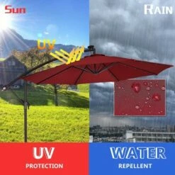 Costway 10' Hanging Solar LED Umbrella Patio Sun Shade Offset Market W/Base Burgundy -Deals Patio Umbrellas Store unnamed file 1879