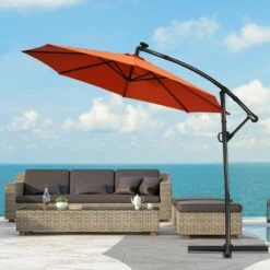 Costway 10FT Patio Offset Umbrella Solar LED 360degrees Rotation Orange -Deals Patio Umbrellas Store unnamed file 1892