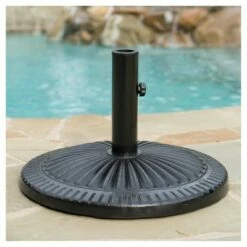 Syros Round Resin and Steel Umbrella Base - Black - Christopher Knight Home -Deals Patio Umbrellas Store unnamed file 190