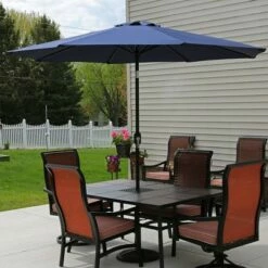 Sunnydaze Decor Sunnydaze Outdoor Aluminum Patio Table Umbrella with Polyester Canopy and Push Button Tilt and Crank - 9' - Navy Blue