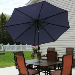 Sunnydaze Decor Sunnydaze Outdoor Aluminum Patio Table Umbrella with Polyester Canopy and Push Button Tilt and Crank - 9' - Navy Blue -Deals Patio Umbrellas Store unnamed file 1949