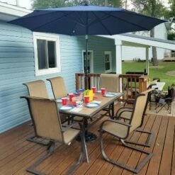 Sunnydaze Decor Sunnydaze Outdoor Aluminum Patio Table Umbrella with Polyester Canopy and Push Button Tilt and Crank - 9' - Navy Blue -Deals Patio Umbrellas Store unnamed file 1950