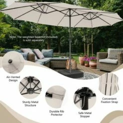 Costway 15FT Twin Patio Double-Sided Umbrella 48 Solar LED Lights Crank Outdoor WineBeigeCoffeeOrange -Deals Patio Umbrellas Store unnamed file 2003