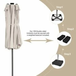 Costway 15FT Twin Patio Double-Sided Umbrella 48 Solar LED Lights Crank Outdoor WineBeigeCoffeeOrange -Deals Patio Umbrellas Store unnamed file 2004